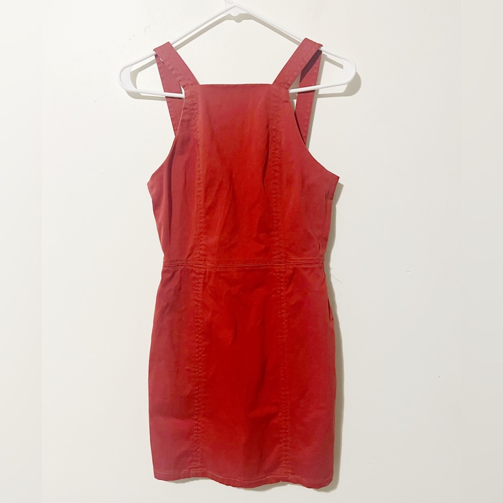 Zara Red Orange Cut Out Back Overall Summer Tank Dress